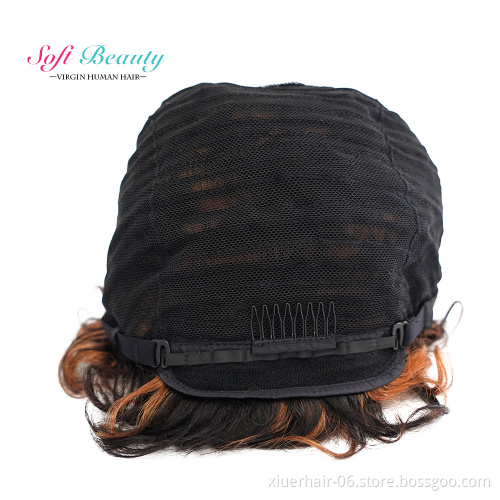 100% Wholesale Vendors Virgin Brazilian Human Hair Pixie Cut Short Curly Mix Color Machine Made Wigs for Black Women